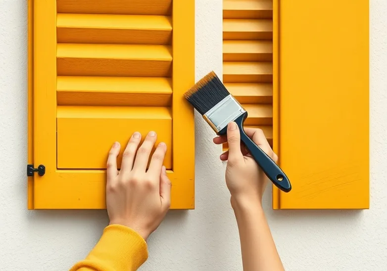 Mise en peinture au pinceau de volets et d'encadrements en bois